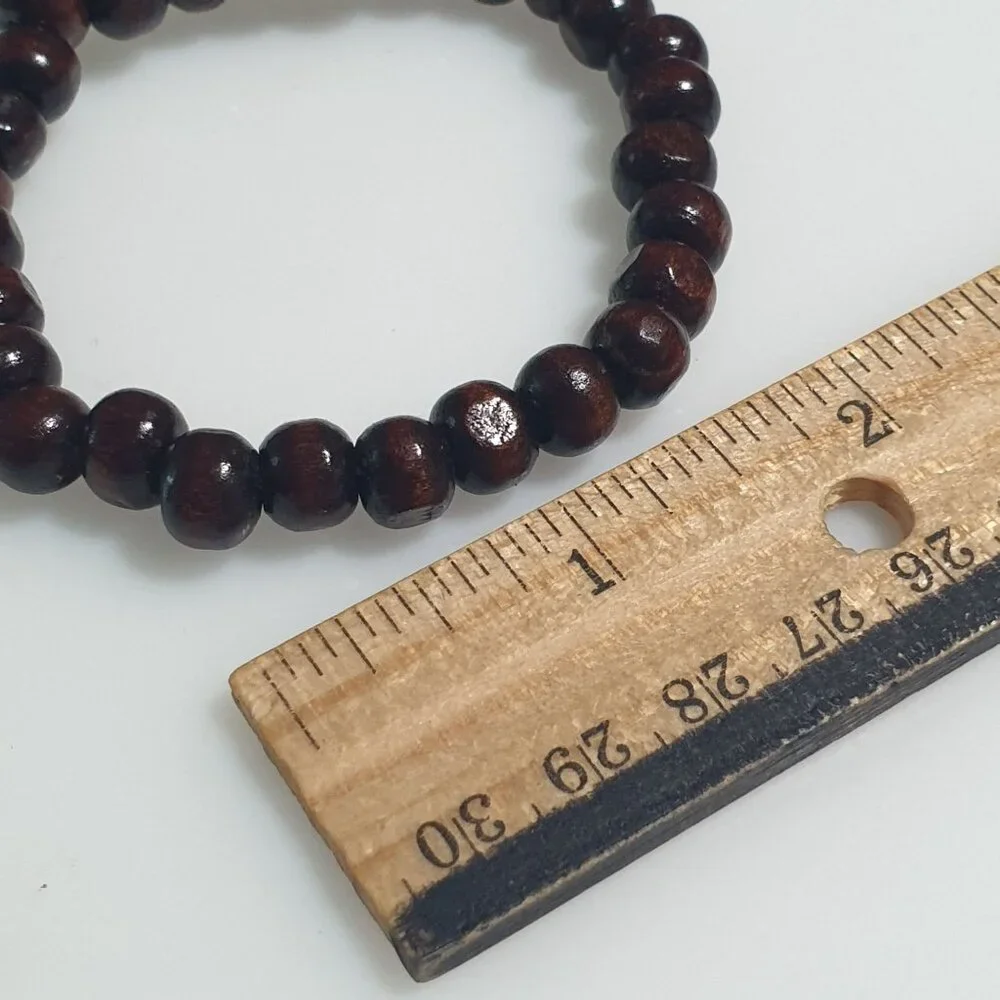 Brown Wooden Beaded Stretch Bracelet Unisex Handmade Simple Design Boho Beach